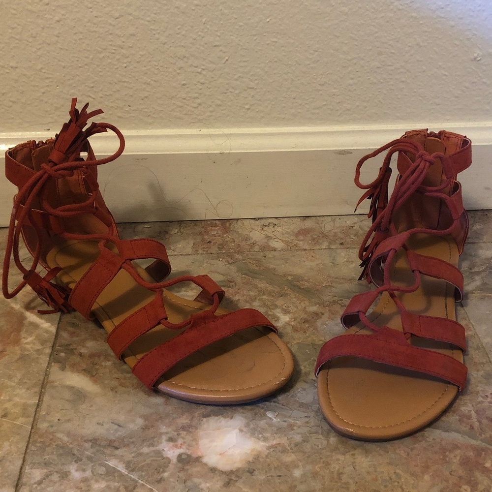 Orange Egyptian Tie-Up Style Sandals